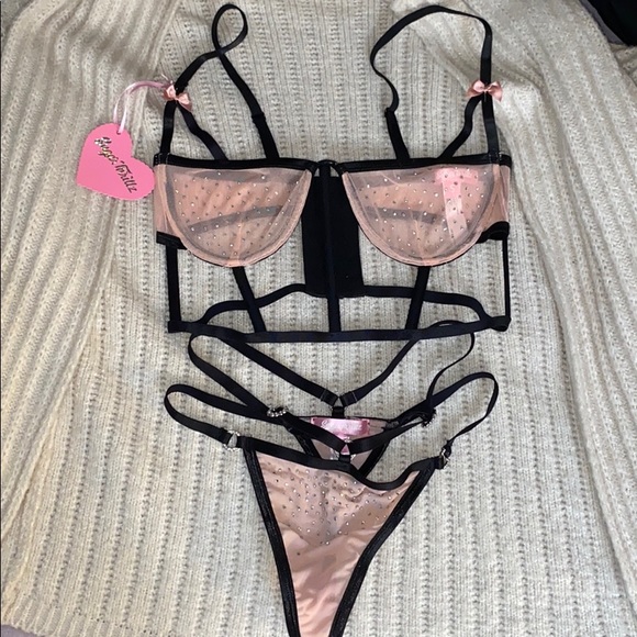 Dolls Kill Other - Sugar Thrillz Rhinestone Caged Bra & Thong Set